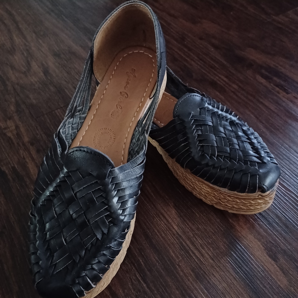 Black slip on Huarache wedge Sandals